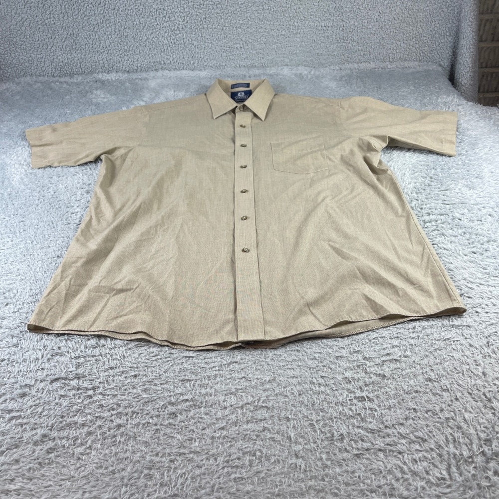 Stafford Mens Tan Micro Check Short Sleeve Button Down Shirt Size 17 Broadcloth